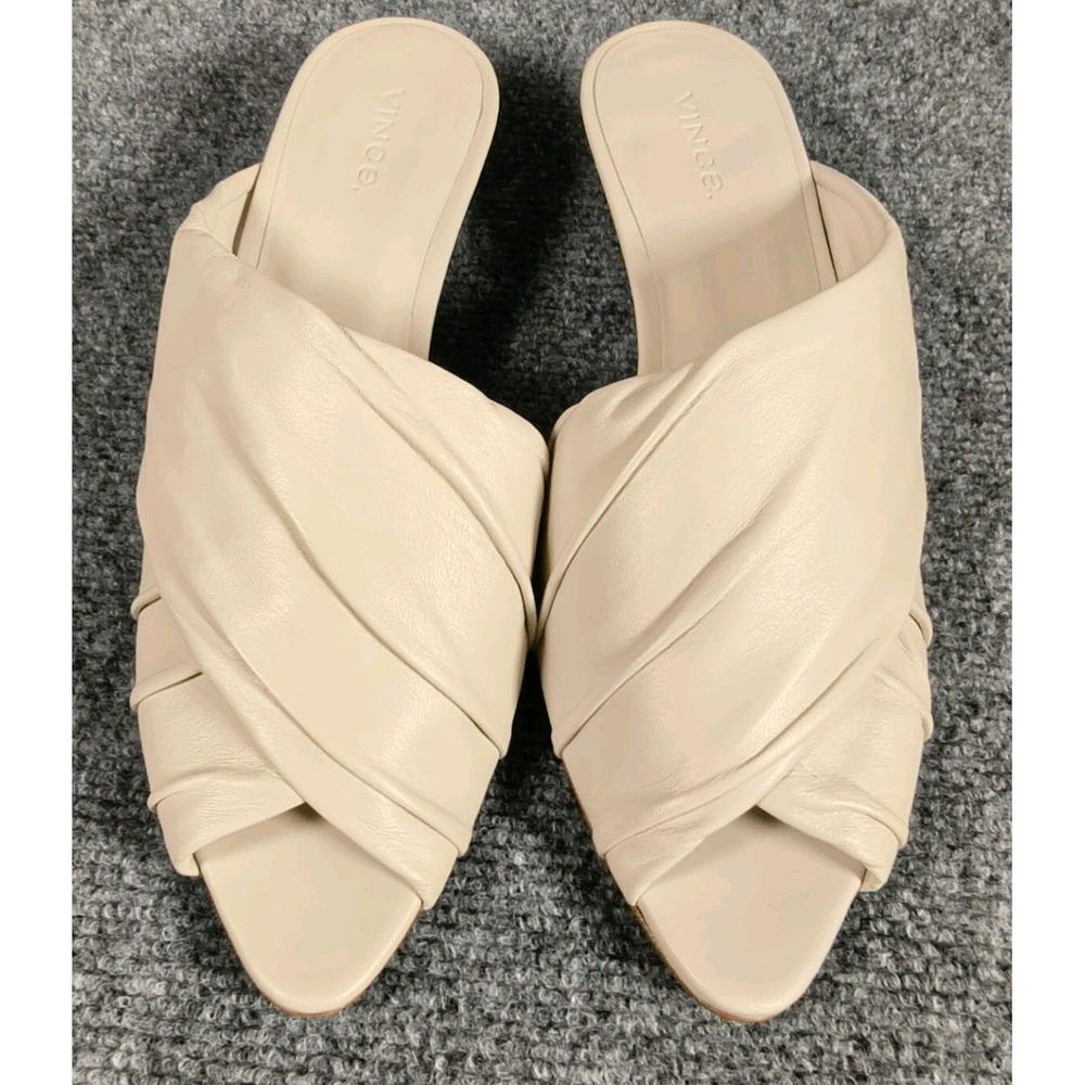 Vince Zoe Slide Sandals Women's Size 8M Off White Leather Low Heel Slip On